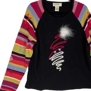 Susan‎ Bristol Women's XL Black Striped Sleeve Christmas Tree Sweater